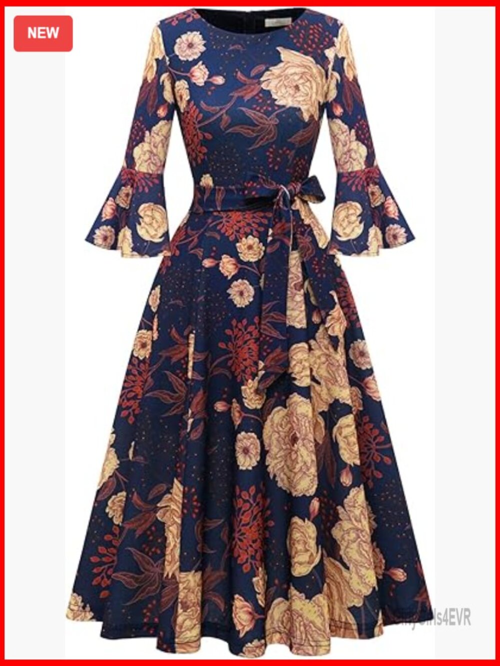 Velvet Bell Sleeve Midi Dress for Wedding Guest Church Holiday - Picture 1 of 6